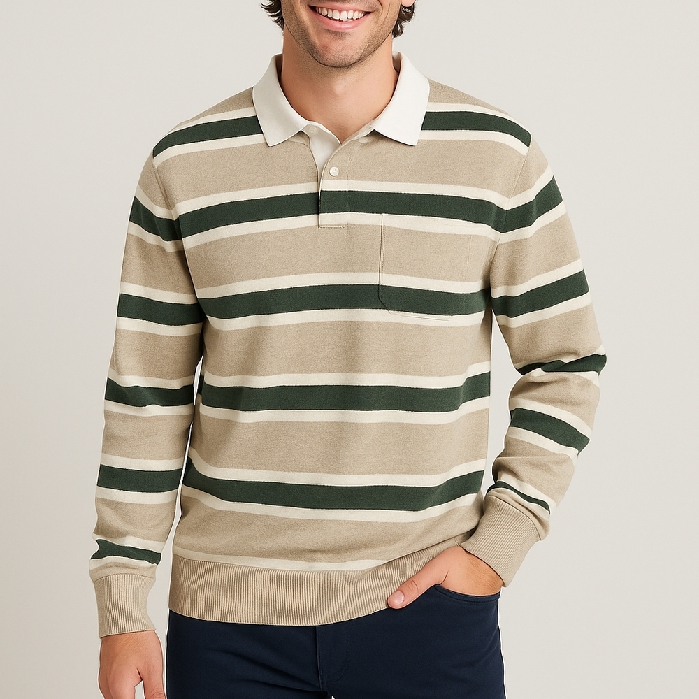 Old Navy Oatmeal Green Stripe Long Sleeve Rugby Sweater XL Collegiate Normcore C